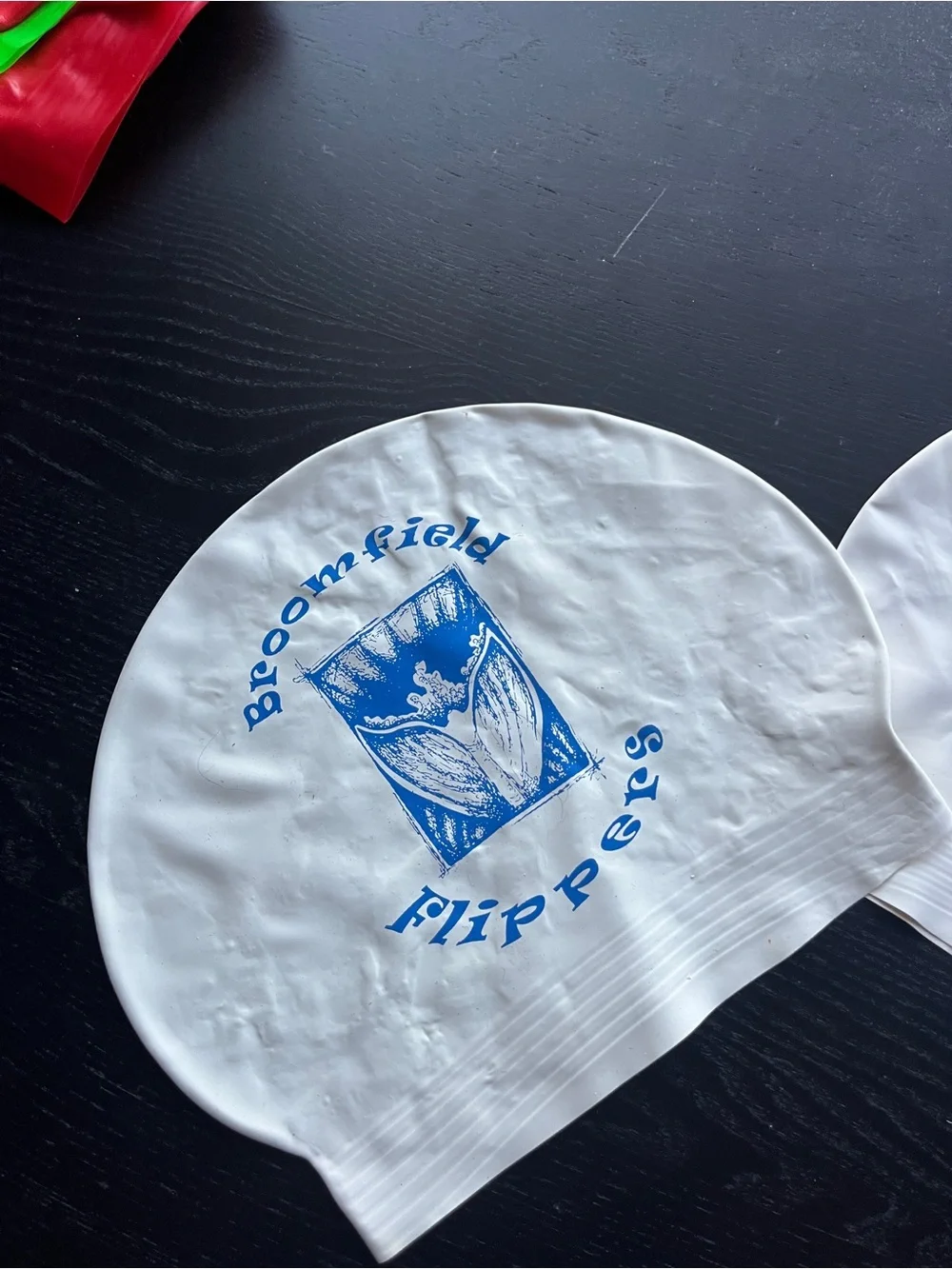 Vintage Broomfield Flippers White Latex Swim Caps Lot of 2